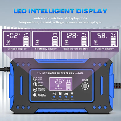 Inteligentna ładowarka do akumulatora 12V 6A – LCD, tryb naprawy